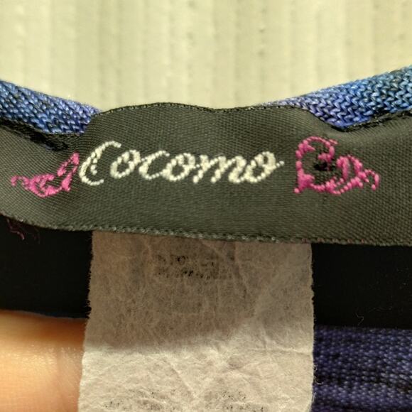 Cocomo Size Large Purple Blue Tie Dye V-Neck Slit Sleeves Slinky Tunic Top - Picture 4 of 5